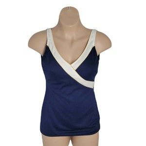 Robby Len Vintage One-Piece Swimsuit ~ Sz 16 ~ Navy Blue & White